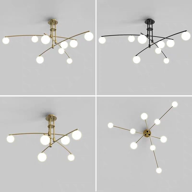 5 / 6 / 9 - Light Kitchen Island Pendant Iron and Glass Ceiling Fixture in Black / Gold