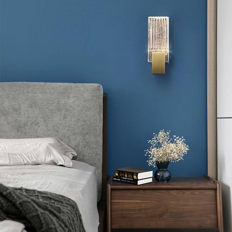 Postmodern Wall Mounted Light Fixture with Clear Rectangular Crystal Shade for Bedroom