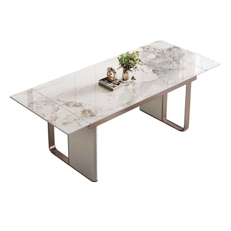 Mesa de comedor de piedra sinterizada de lujo Mesa rectángulo extensible con base de pedestal doble