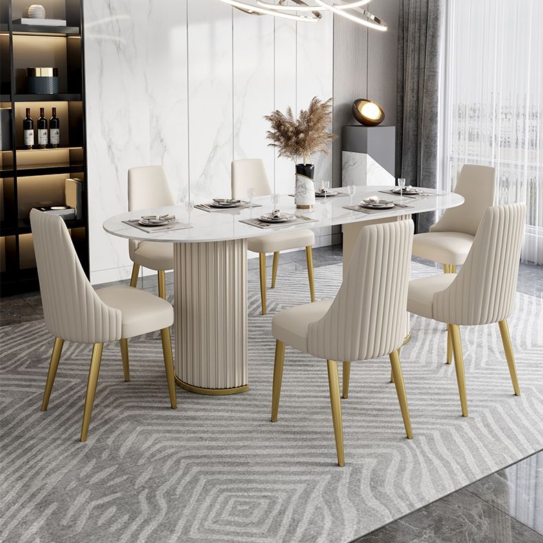 Luxury Sintered Stone Top Table Oval White Table with Double Pedestal