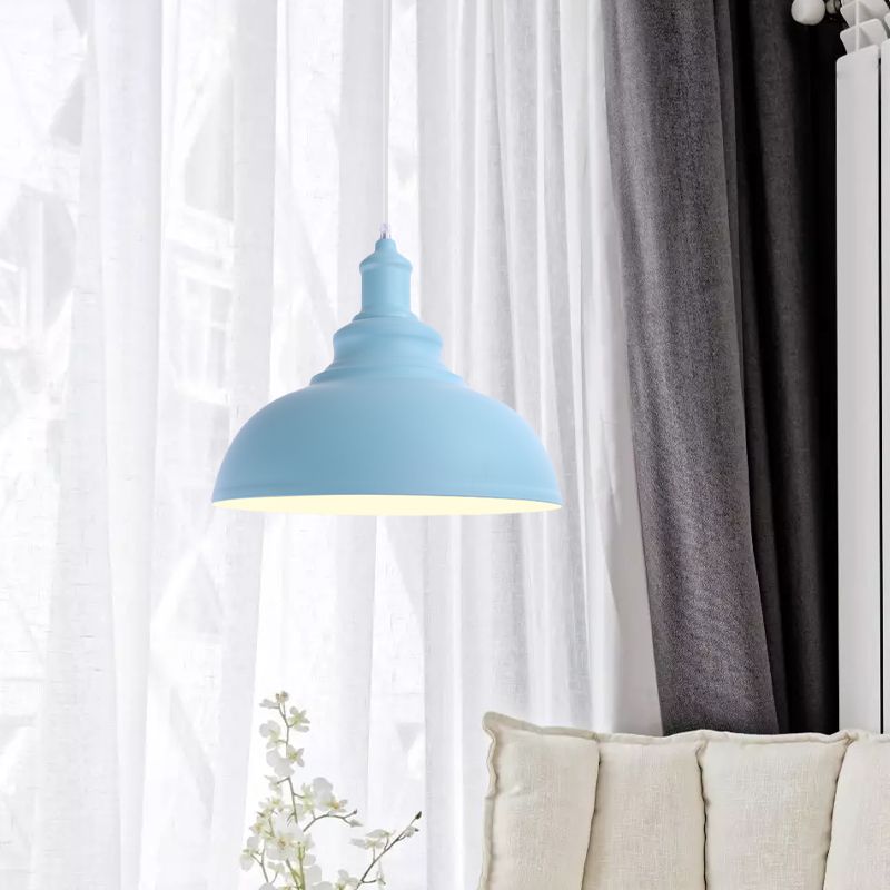 1 Bulb Bowl Hanging Fixture Industrial Stylish Pink/Yellow Metal Pendant Lamp for Living Room