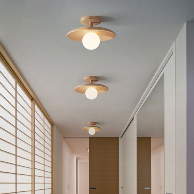 Japanese Style Wooden Ceiling Light Circle Shape Ceiling Lamp for Bedroom