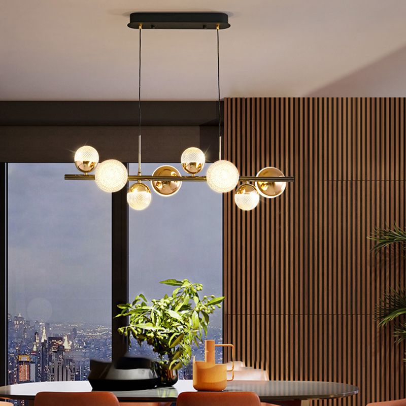 Modern 8-Light Black Island Lighting Glass Island Pendant Lighting for Dining Room