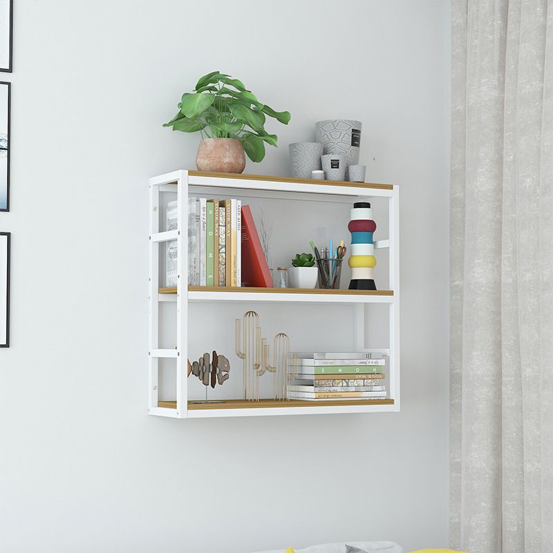 Industrial Wall Unit Bookshelf Black Steel Frame Natural Manufactured Wood Shelf Bookshelf