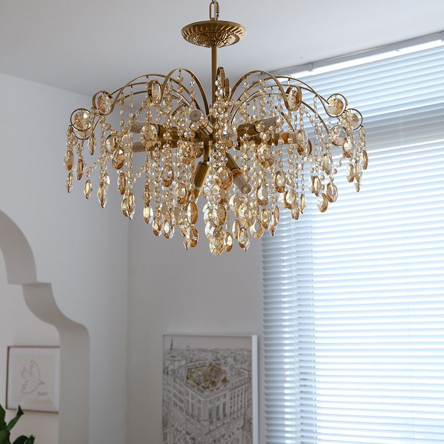 American Style Branch Chandelier Crystal 6 Lights Hanging Light for Bedroom
