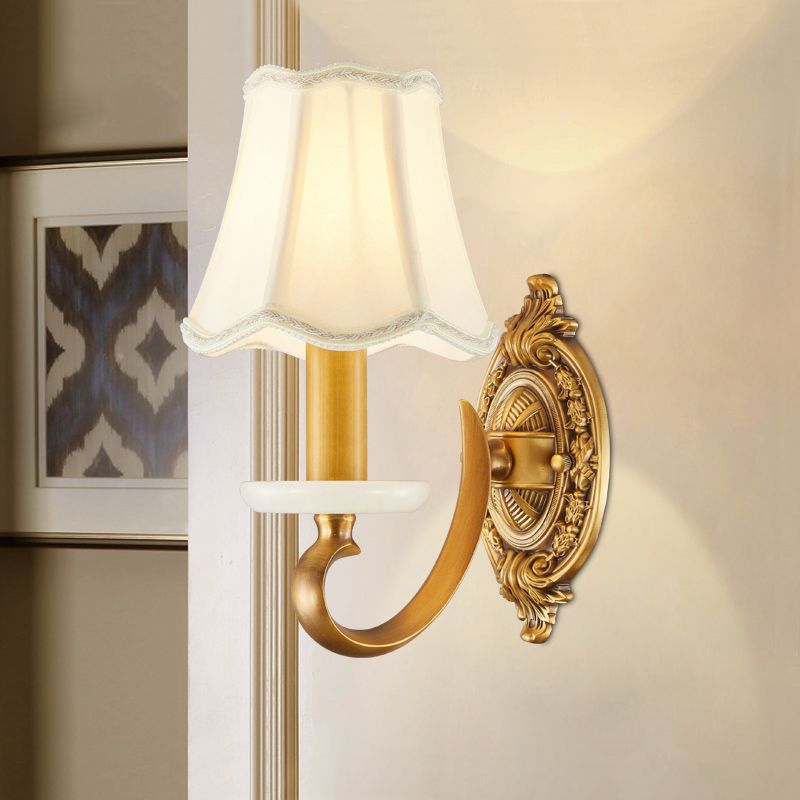 White Flared Wall Lamp Traditional Fabric Dining Room Wall Lighting with Jade Deco