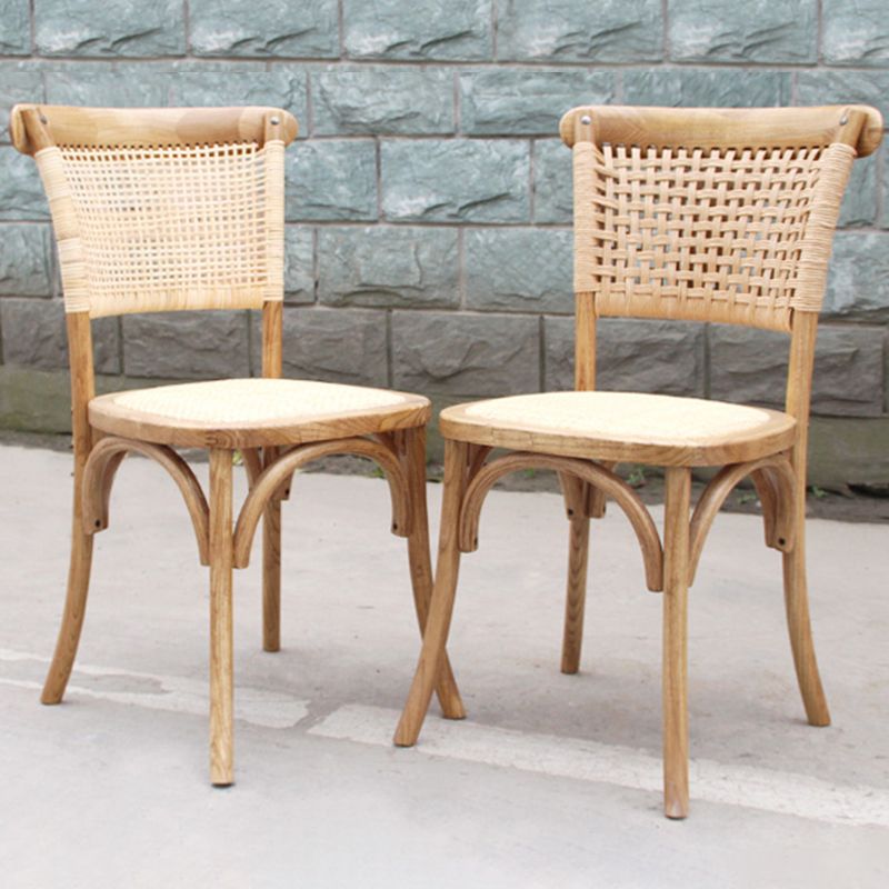 Solid Wood Country Style Dining Room Chair Matte Finish Cane Back Dining Chairs