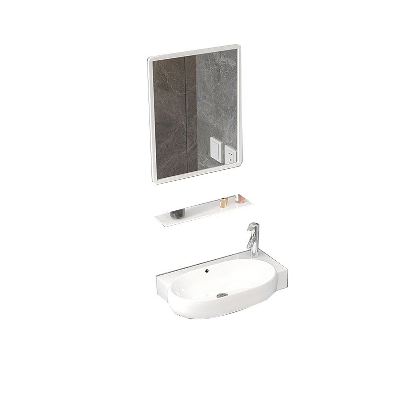 Bathroom Sink White Ceramic Wall-mounted Mirror Faucet Anti-spill Sink