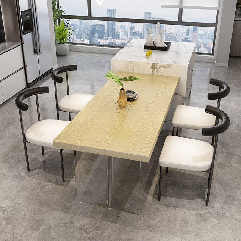 Mesa de comedor con tapa de madera rectangular, mesa de cocina con base de acrílico transparente moderna