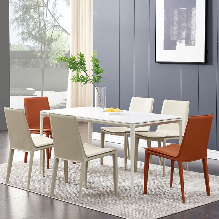 Modern Style Leather Dining Room Chair Armless Metal Side Chair for Home Use