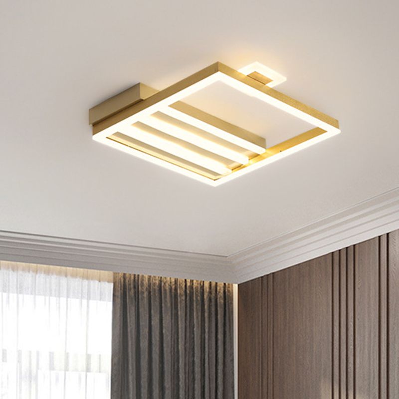 Contemporary Ceiling Flush Mount with Metal Shade Gold Square-Frame Flush Light Fixture, 18"/25.5" Width