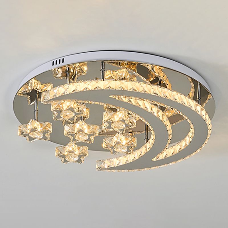 Contemporary Star Flush Light Crystal Flush Mount Ceiling Fixture in Silver