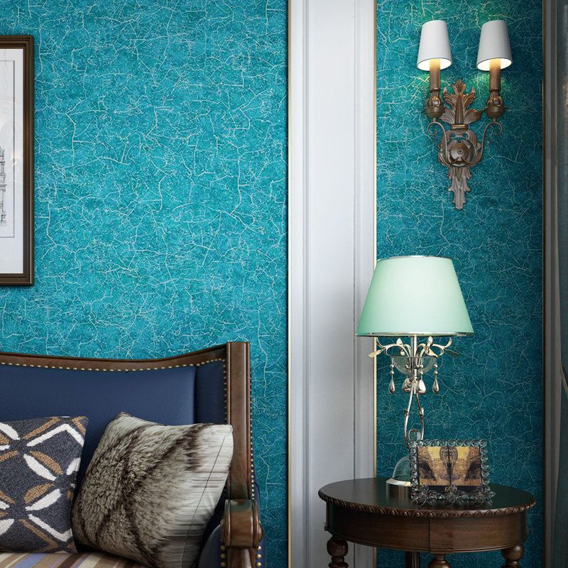 Antiqued Blue Crackle Look Wallpaper Water-Resistant Wall Decoration for Living Room