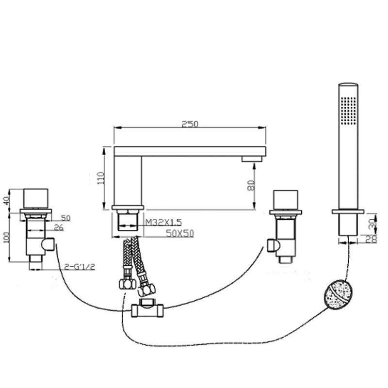 Modern Swivel Roman Tub Faucet Set Deck Mounted with Handheld Shower