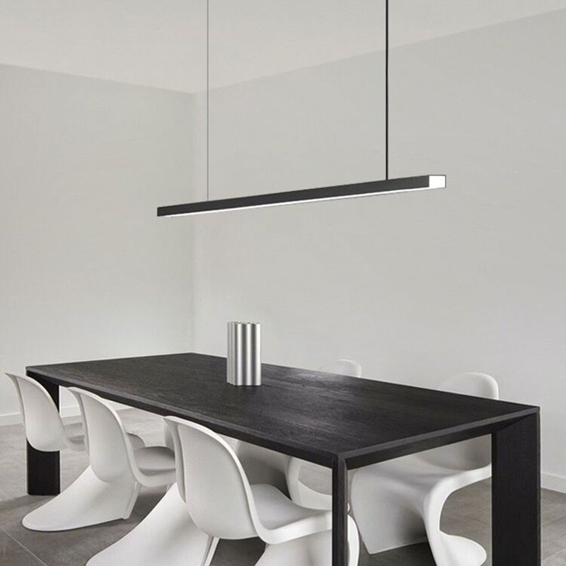 Minimalism Linear LED Island Light Fixture in Black for Dining Room