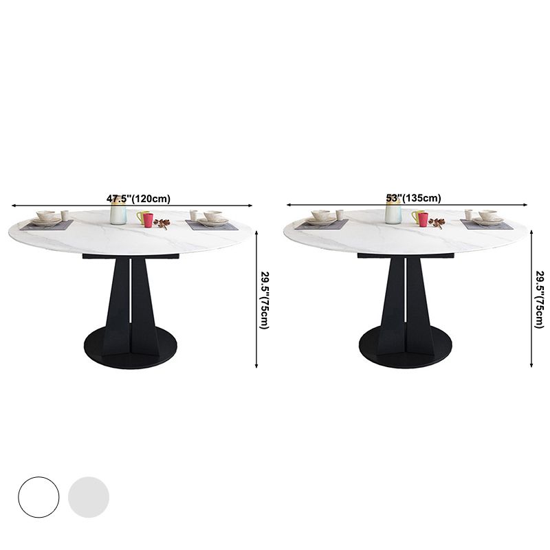 Contemporary Round Dining Table Drop-Leaf Sintered Stone Dining Table with Pedestal Base