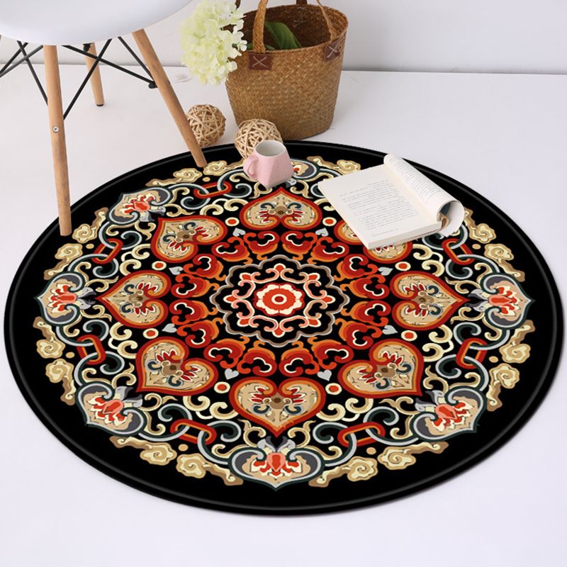 Vintage Orange Southwestern Pattern Rug Polyester Americana Rug Non-Slip Backing Carpet for Living Room