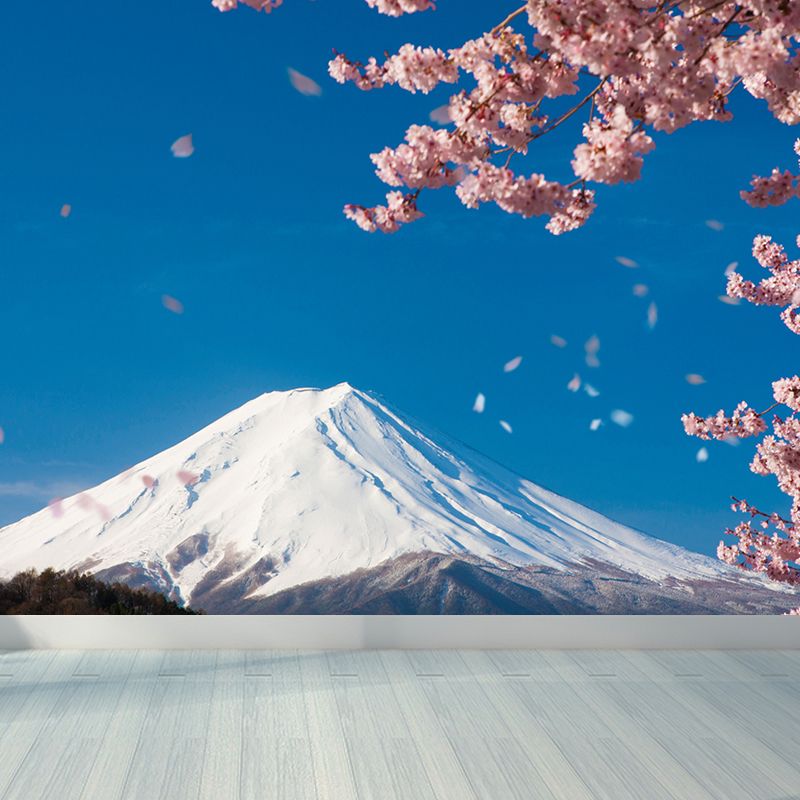 Flower and Mountain Wall Mural Modern Decorative Girls Room Wall Covering, Custom Size Available