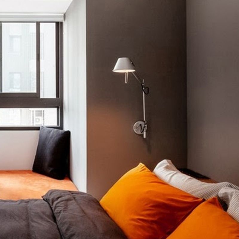 Swing Arm Wall Sconce Modernist Metal Wall Light Fixture for Bedroom