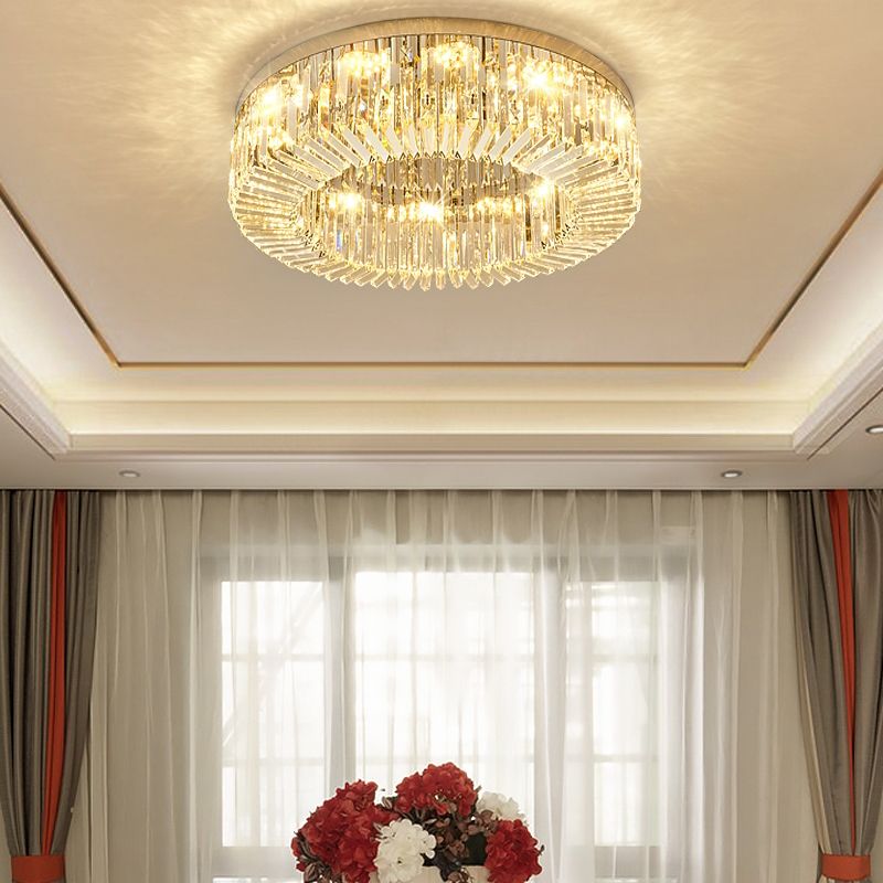 Round Modern Ceiling Mounted Lights LED Crystal Ceiling Mount Lighting for Living Room