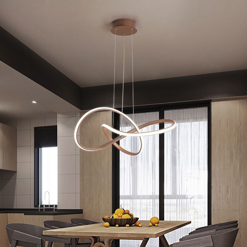 Seamless Curve Chandelier Pendant Light Contemporary Metallic Restaurant LED Hanging Light in Gold