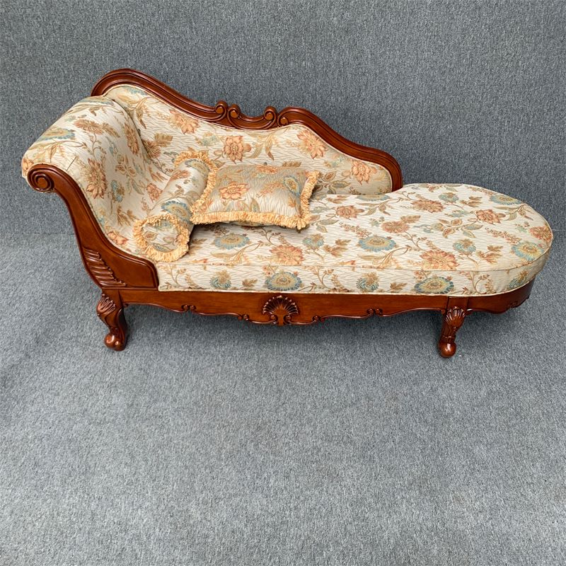 French Country Upholstered Chaise Lounge Couch Rolled Arms Chaise Lounge Chair
