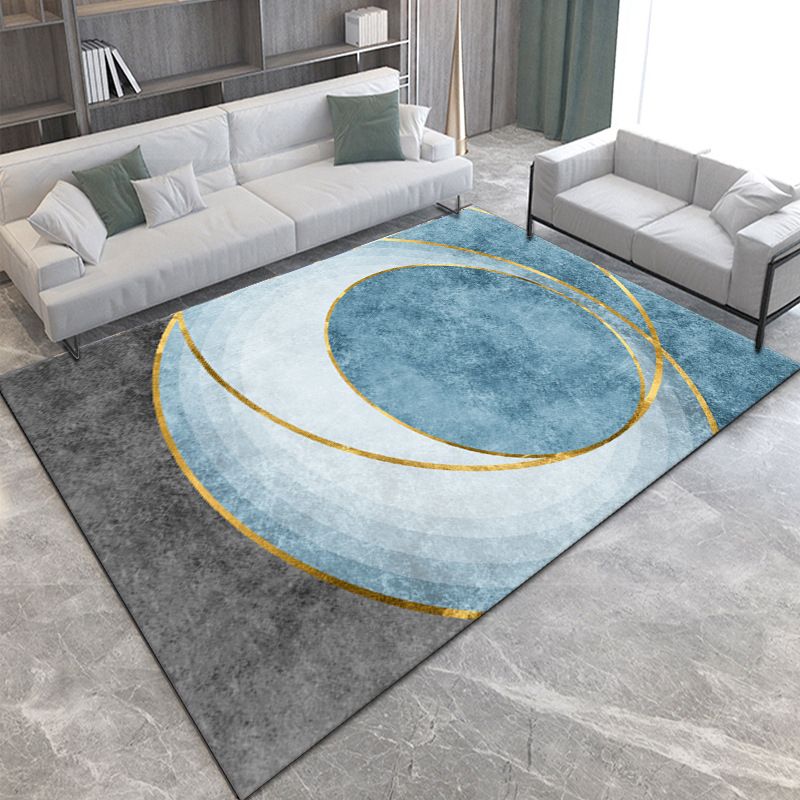Gray Modern Rug Polyester Abstract Print Rug Non-Slip Backing Rug for Home Decor