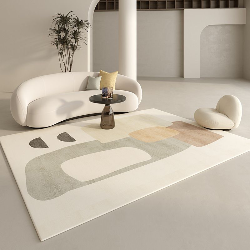 Beige Simple Carpet Polyester Line Area Carpet Stain Resistant Carpet for Living Room