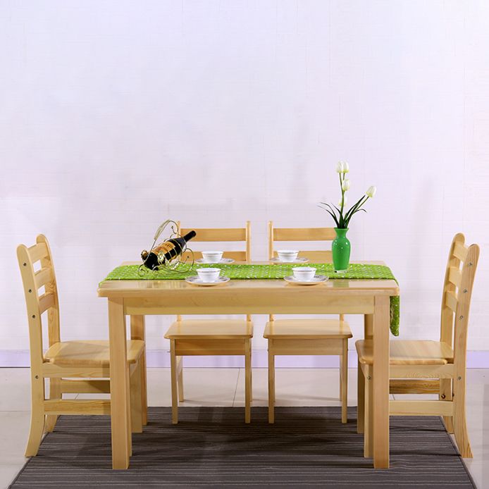 Modern Style Solid Wood Slate Dining Table Set Rectangular Formal Table with 4 Legs Base