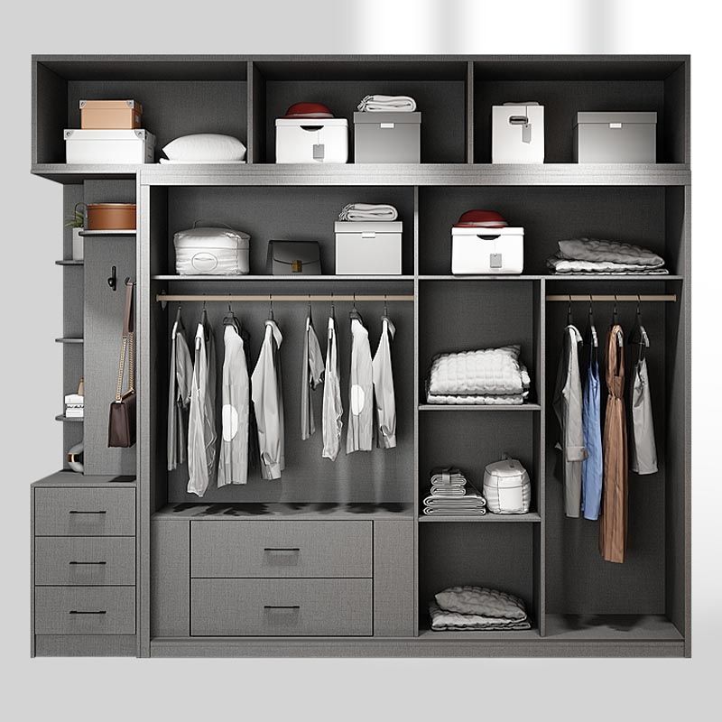 Modern Style Glass Wardrobe Gray Colour Soft Close Drawer Wardrobe Closet