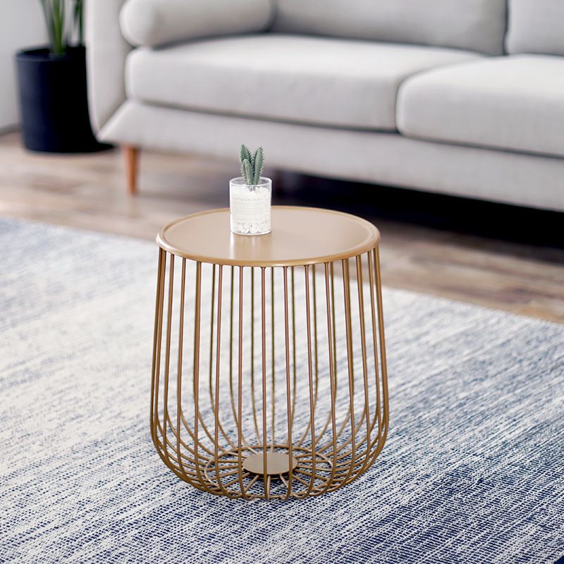 Mid-century Modern Iron Round Coffee Table, Frame Base Cocktail Table