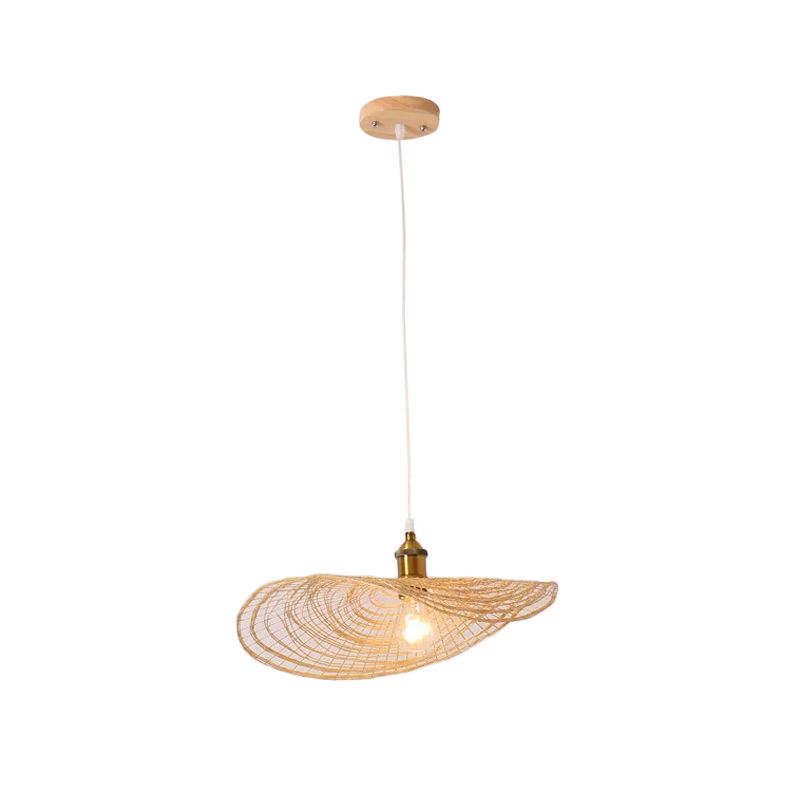 Chinese Style 1/3/6-Light Pendulum Light Beige Lotus Leaf Pendant Lighting with Bamboo Shade, 14"/16.5"/19.5" Wide