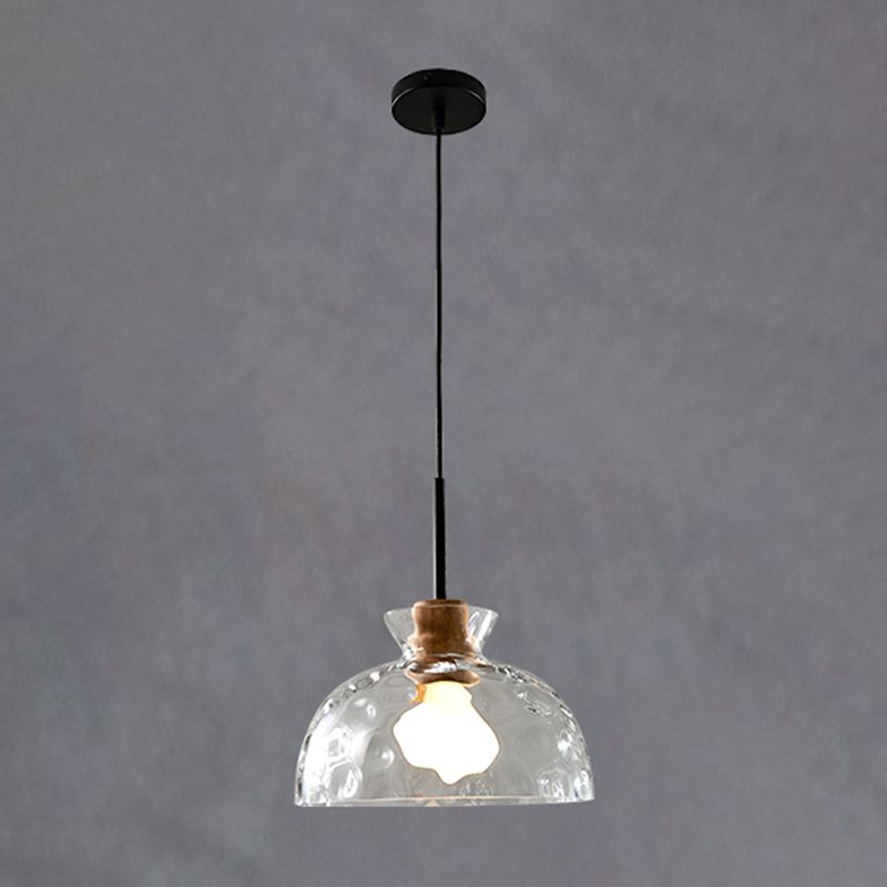 Ripple Glass Black Hanging Lamp in Modern Artistic Style Wooden Geometric Pendant Light