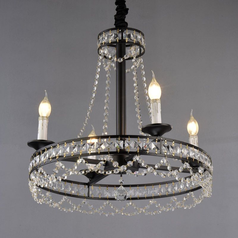 Lampada lampadario nera a 4/6 luci a 6 luci a ruota tradizionale a ruota a traino a soffitto per camera da letto