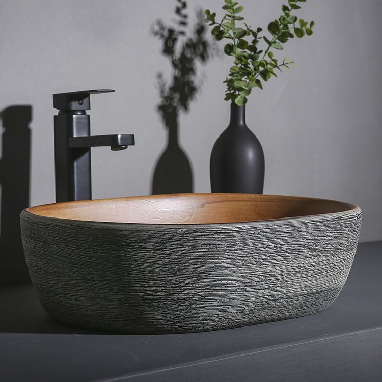 Brown Oval-shape Trough Bathroom Sink Modern Trough Bathroom Sink