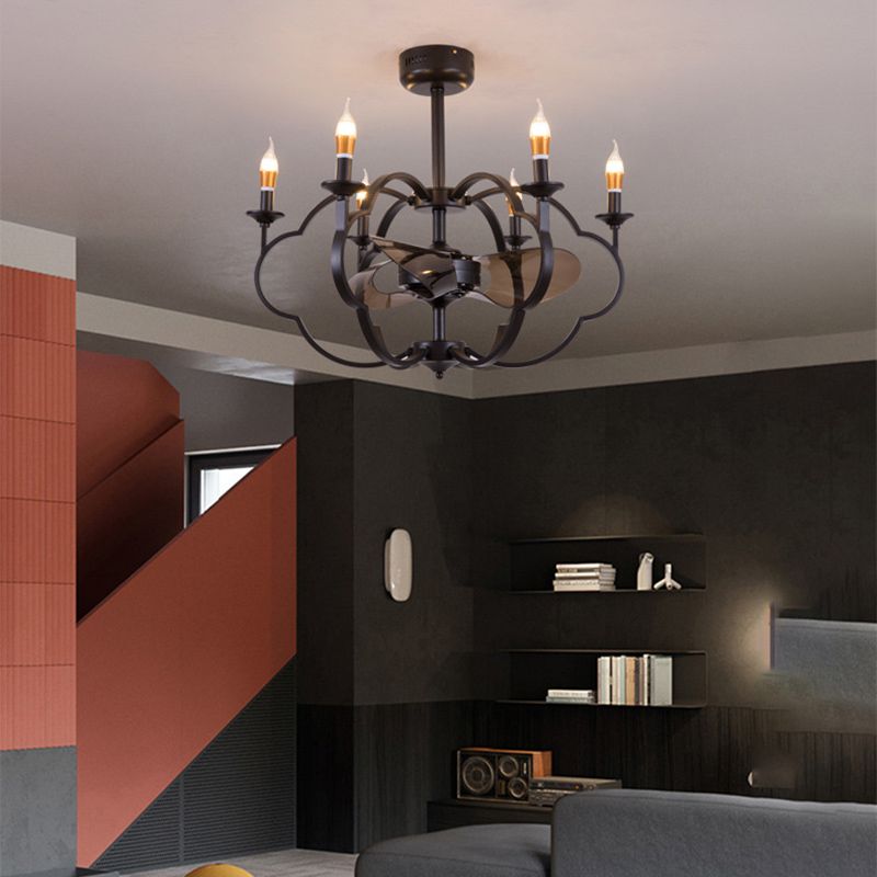 Exposed Bulb Suspension Light Traditional Style Metal 6 Lights Dining Room Chandelier Lighting in Black