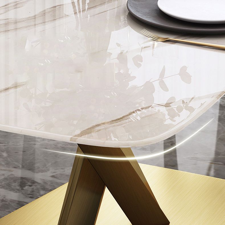 Rectangle Traditional Luxury Dining Table Sintered Stone Table with Gold Pedestal Base