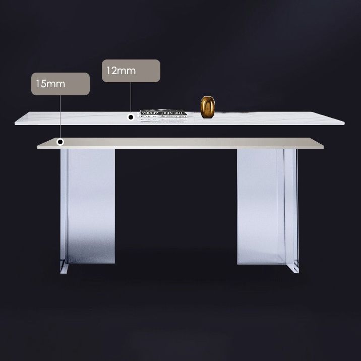 Modern White Dining Table Rectangle Sintered Stone Dining Table with Acrylic Base for Kitchen