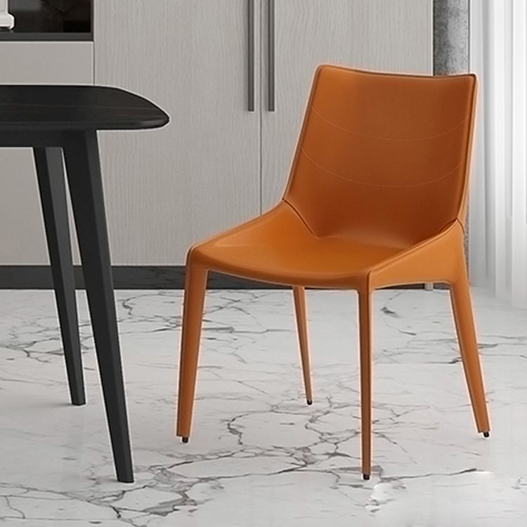 Minimalist Style Leather Dining Arm Chairs Solid Back Dining Side Chair (Set of 2)
