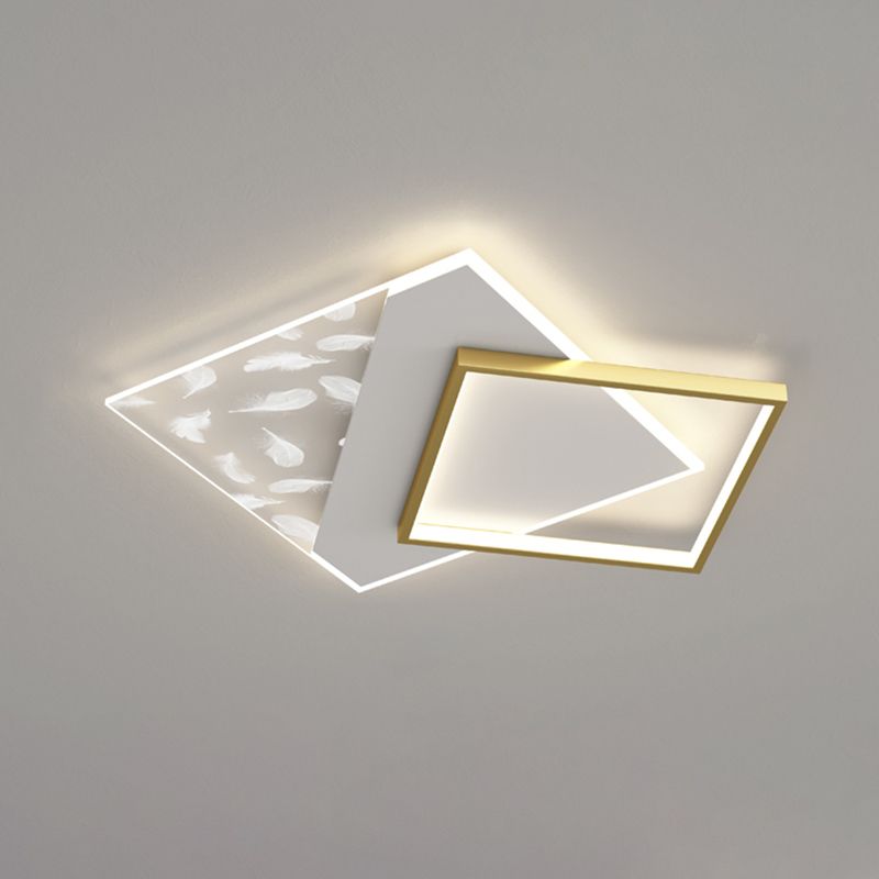 Rectangular Acrylic Feather LED Ceiling Light in Modern Minimalist Style Wrought Iron Flush Mount for Interior Spaces