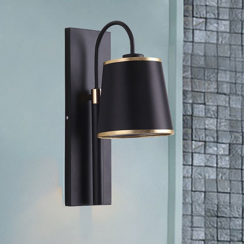 Tapered Bedroom Wall Sconce Black Fabric 1 Light Vintage Stylish Wall Mount Lighting with Gooseneck Arm