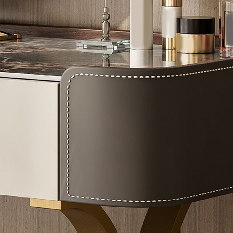 2 Drawers Vanity Set with Stool Glam Stone Top Makeup Vanity Desk