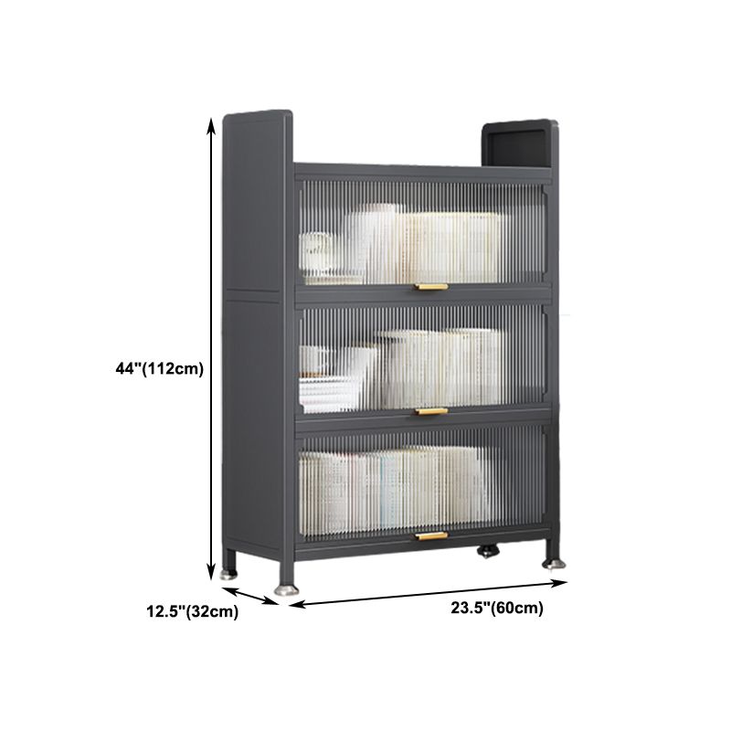 Modern Stainless Steel Bookcase, Grey, Geometric Bookshelf for Any Room with Door