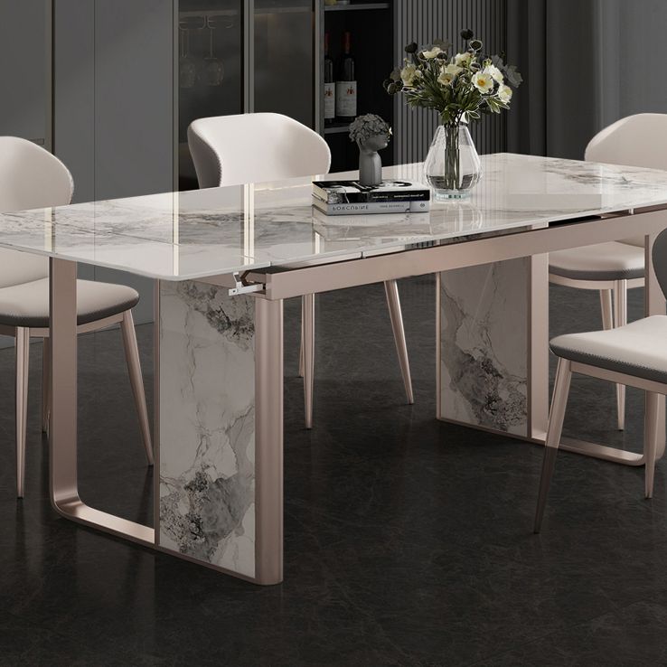 Traditional Luxury Style Dining Table Rectangle Sintered Stone Table with Double Pedestal