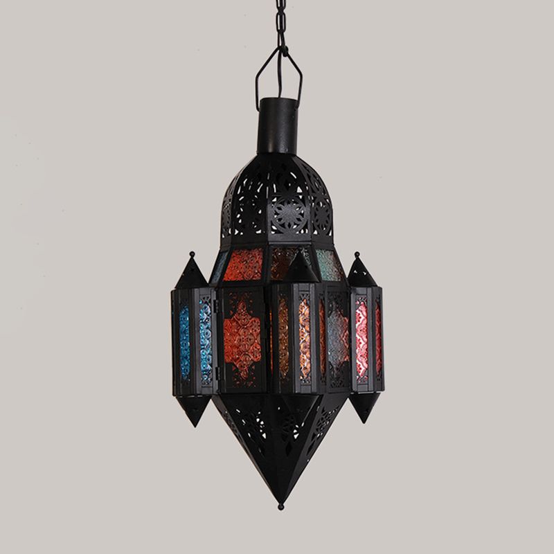 Lantern Metallic Hanging Lighting Art Deco 1 Head Living Room Pendant Lamp in Black, 5"/5.5"/9.5" Wide