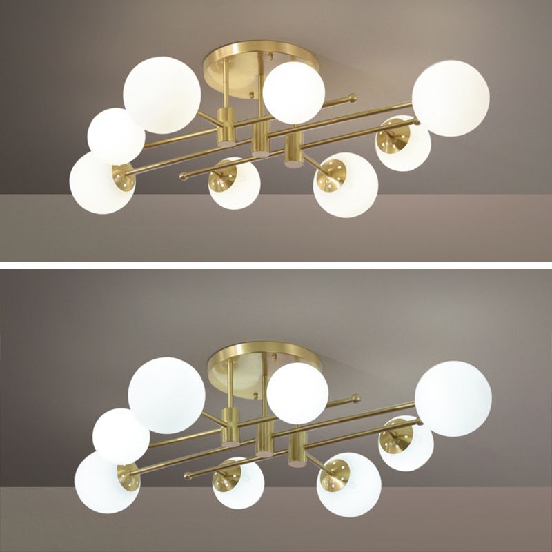 Glass Bubble Semi Mount Lighting Minimalist Style Semi Flush Ceiling Light in Gold