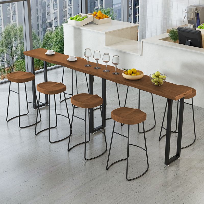 Rectangular Bar Height Table Black Legs and Metal Base Bistro Bar Table for Dining Room