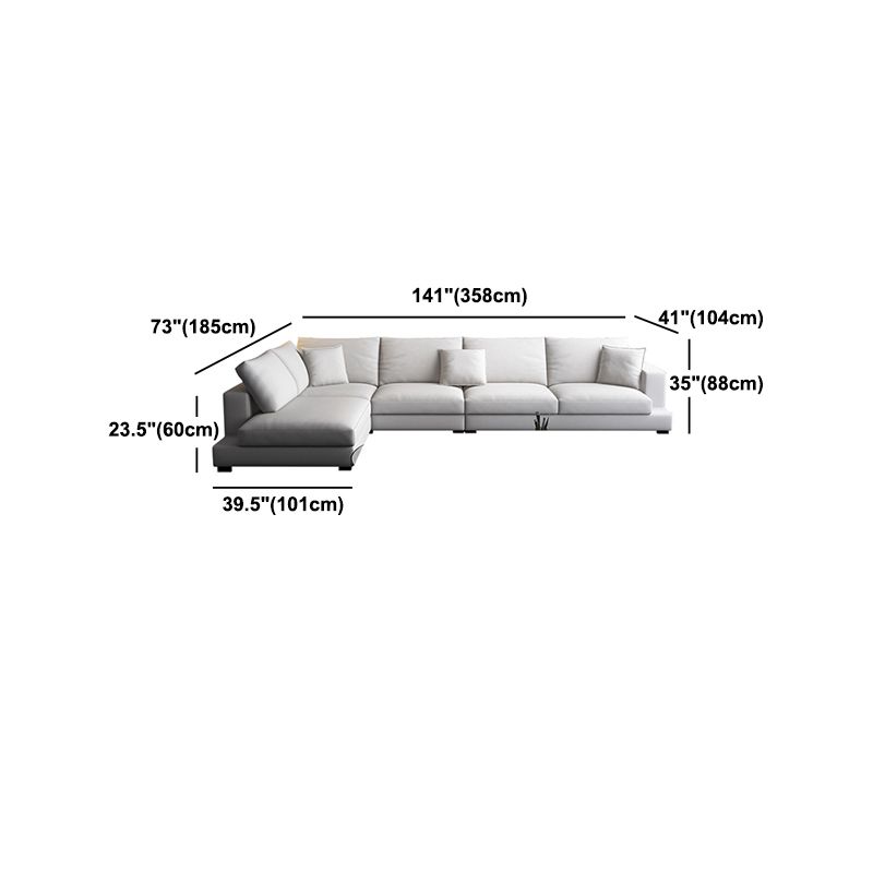 Fabric Pillow Back Sectional Sofa Square Arm Sectional in Gray