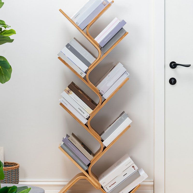 Modern Bamboo Bookshelf Geometric Vertical Open Shelf Bookcase