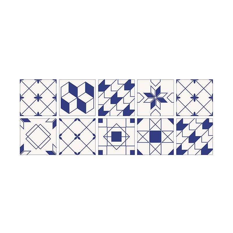 Modern Geometric Tiles Wallpaper Panels Blue-White Peel and Stick Wall Art for Living Room